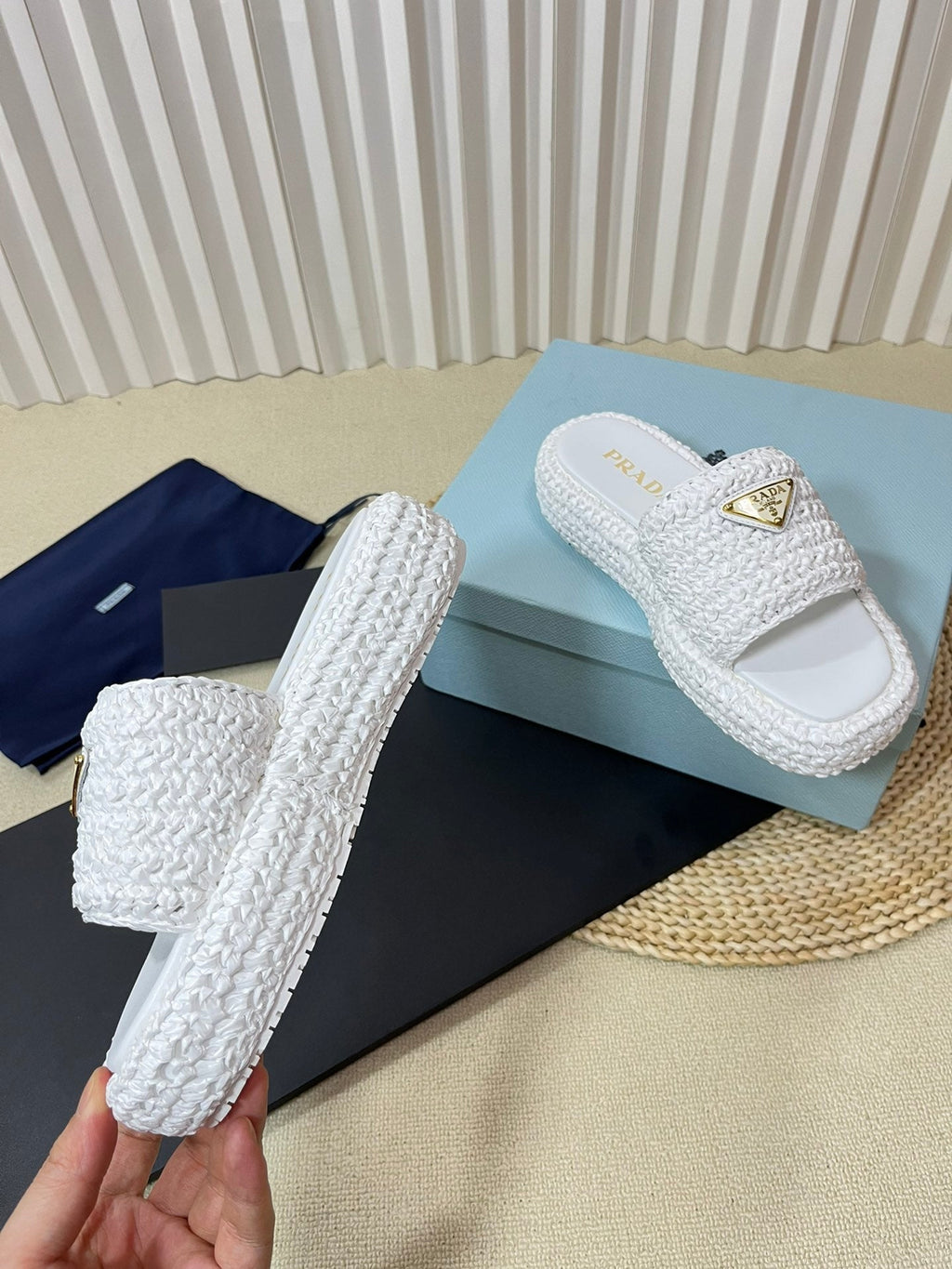 PRADA Crochet Flatform Slides 40 White