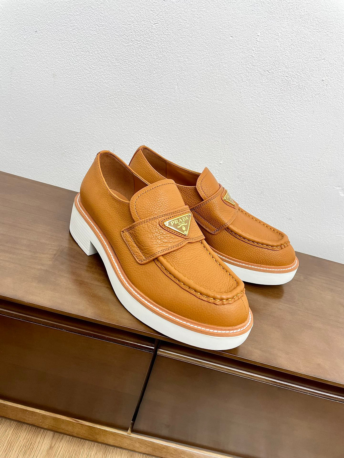 PRADA CHOCOLATE LOAFERS BRONZE CALFSKIN