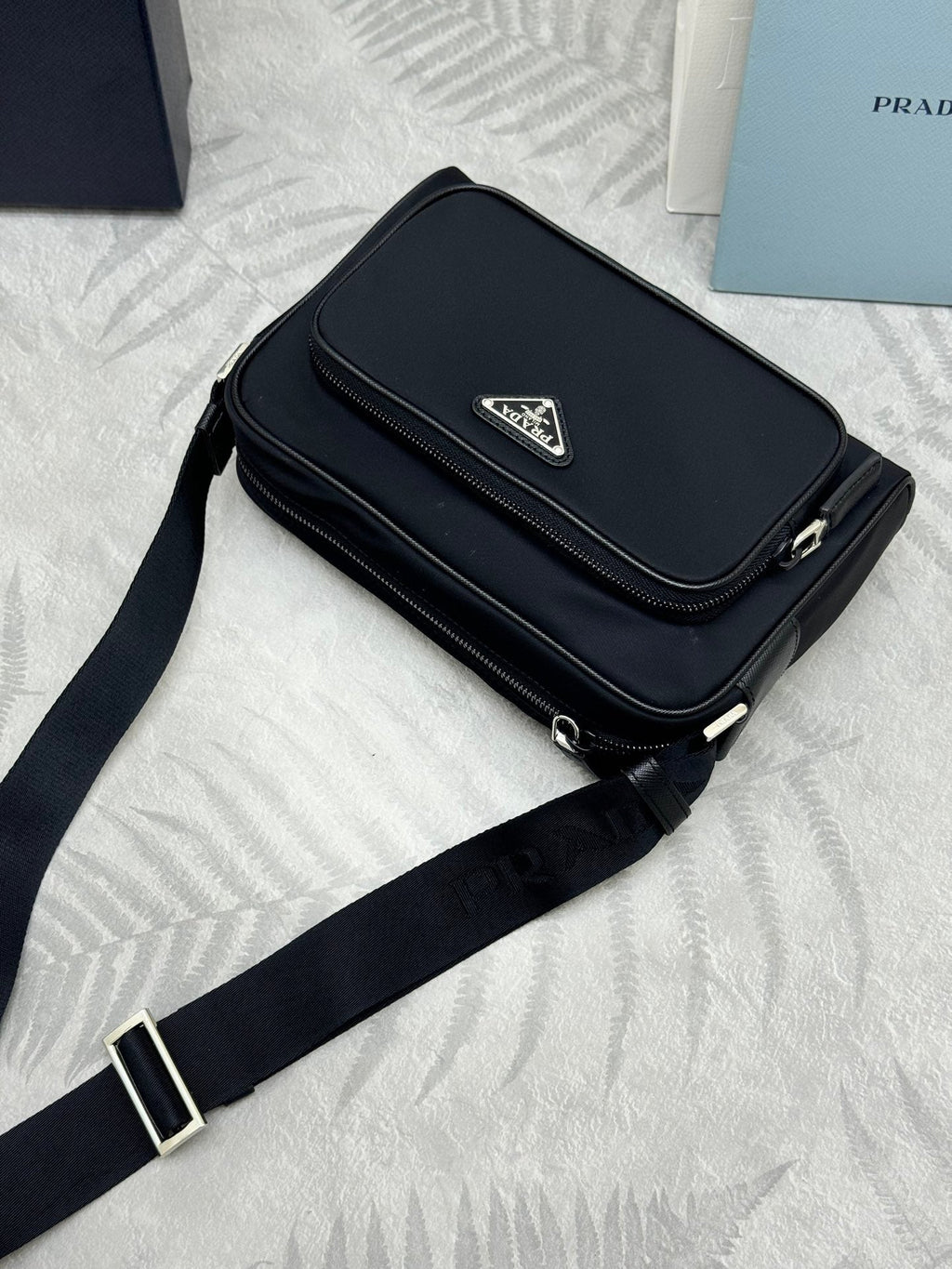 PRADA 25S SHOULDER BAG 24 IN BLACK RE-NYLON SILVER HARDWARE