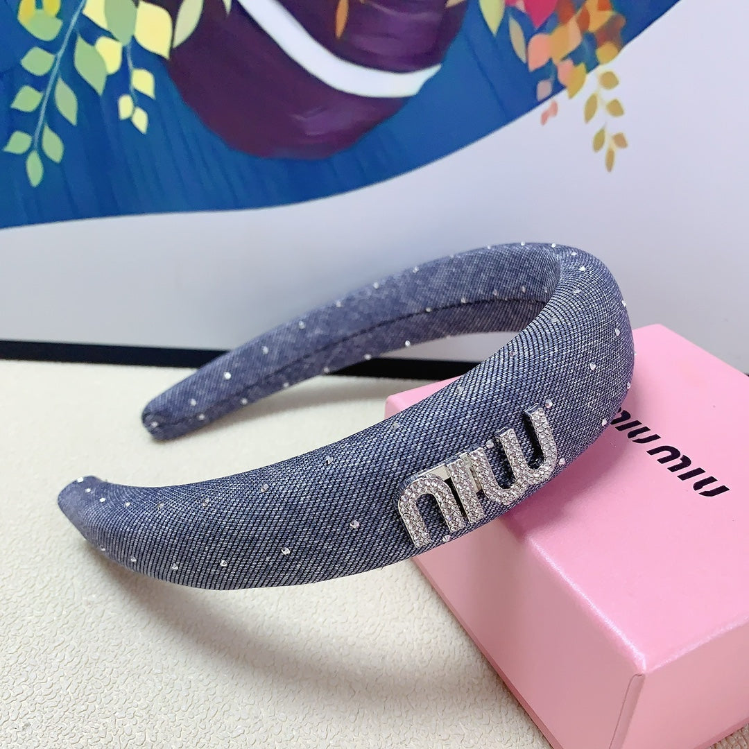 DENIM HEADBAND PIGEON BLUE WITH CRYSTALS 164215