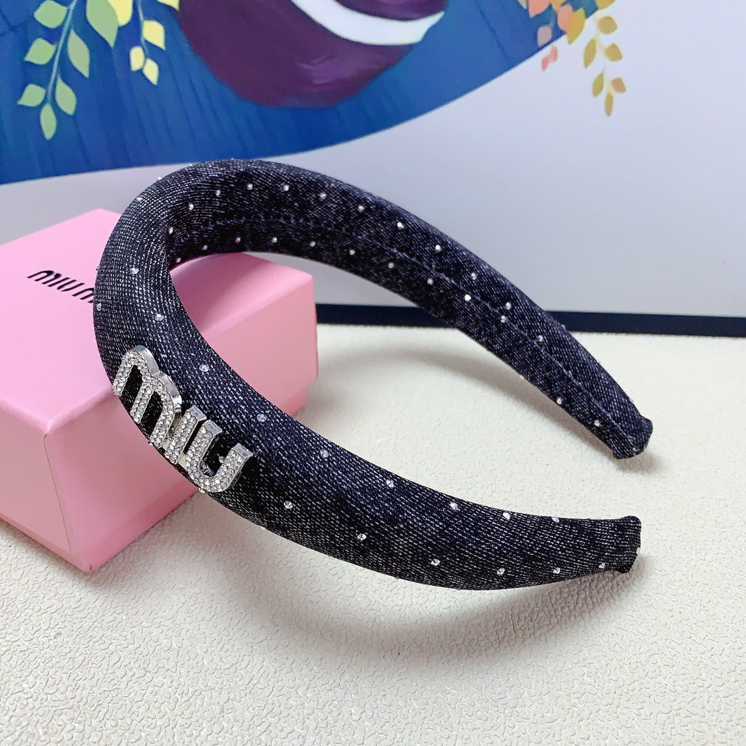 DENIM HEADBAND BLACK WITH CRYSTALS 164215