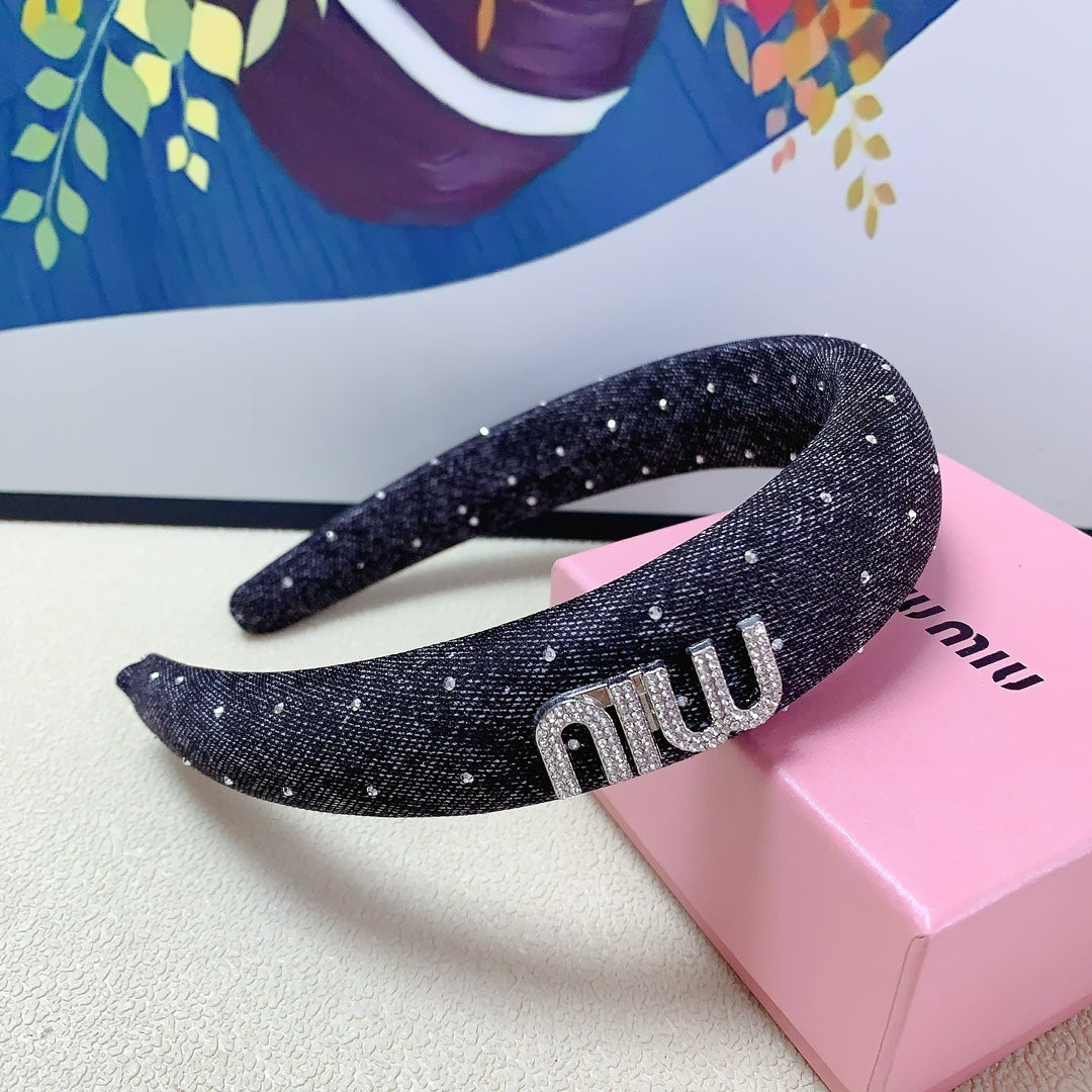 DENIM HEADBAND BLACK WITH CRYSTALS 164215