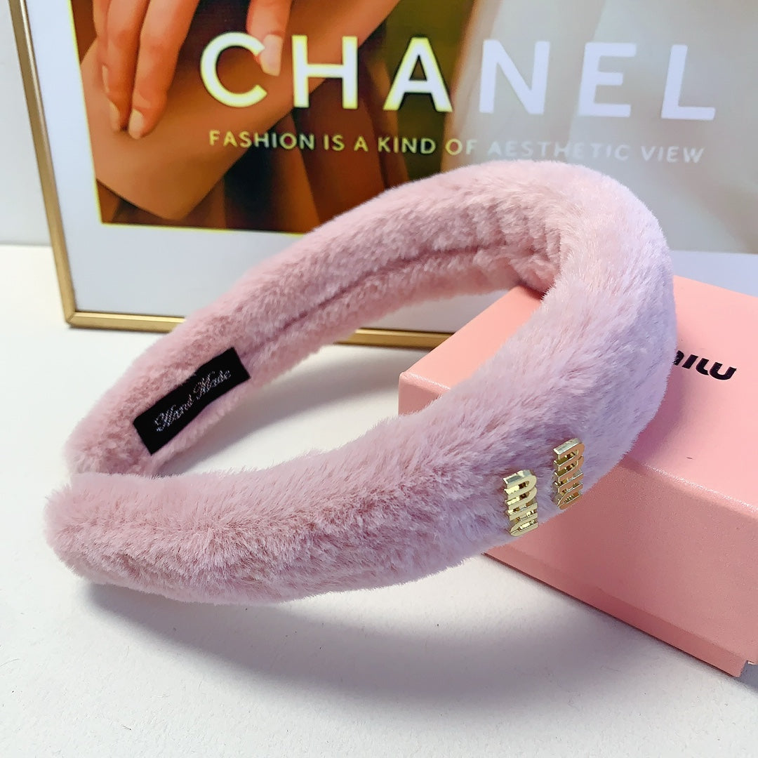 HEAD BAND IN PINK RABBIT FUR