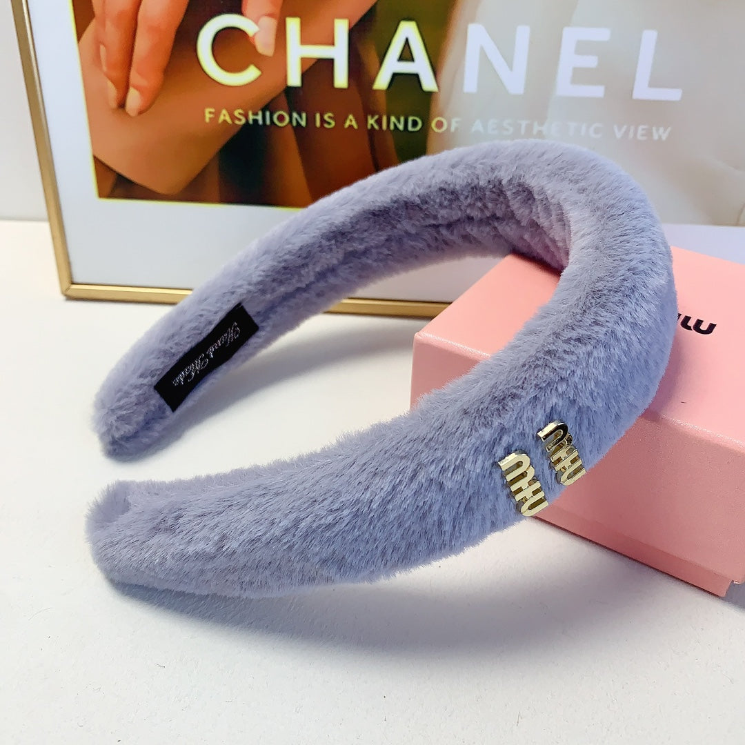 HEAD BAND IN LAVENDER GRAY RABBIT FUR